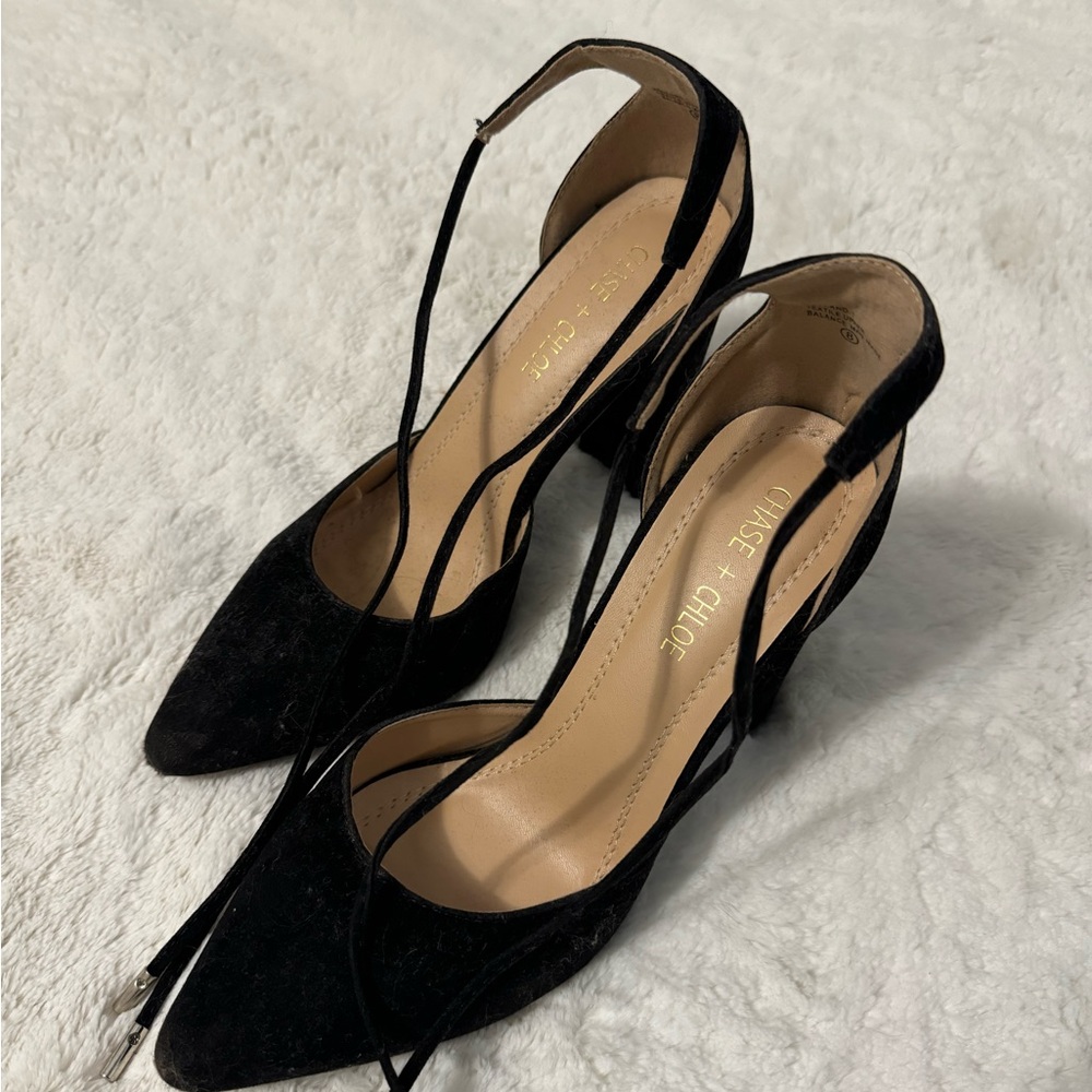 chase + chloe suede lace up heels